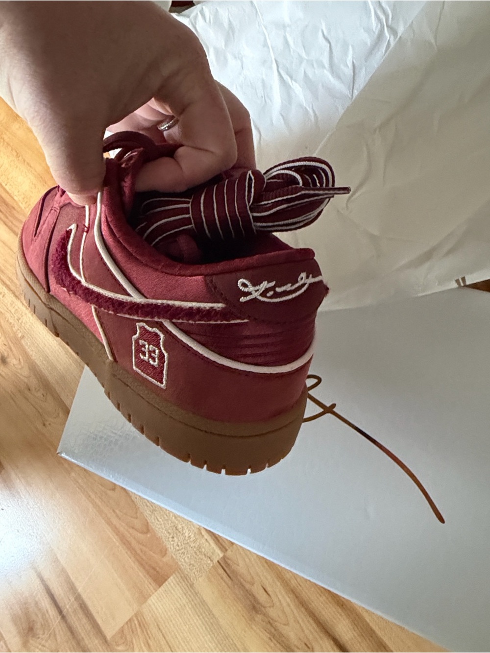 Men’s size 13 Kobe Burgundy Suede Low-DunkSneakers with Gum Sole